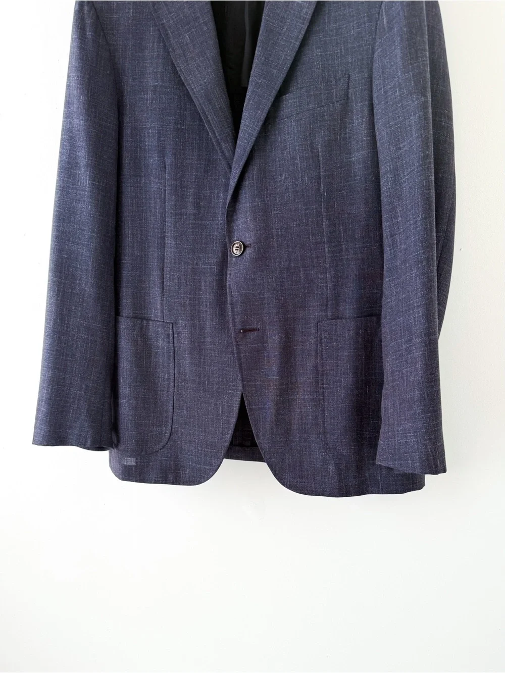 Canali Kei Dark Navy Blue Wool Silk Linen Textured Sport Coat Blazer Men's 42R